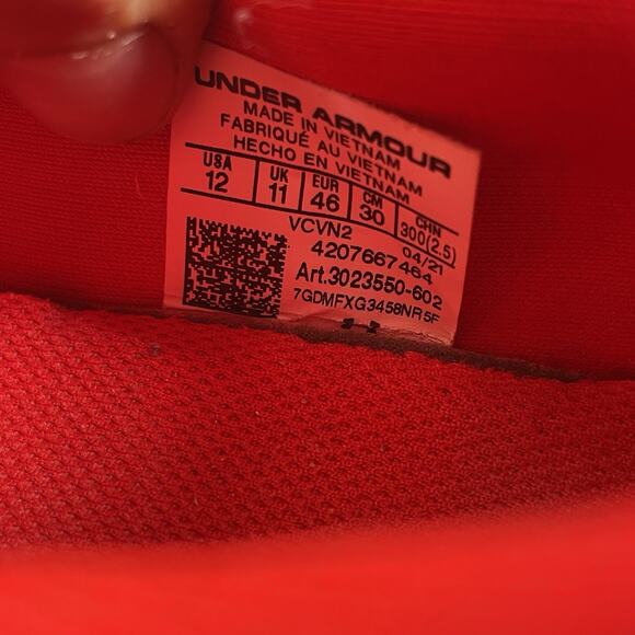 Under Armour Charged Vantage Men’s 12 Red Black Running Shoes Athletic Sneakers - Picture 9 of 9